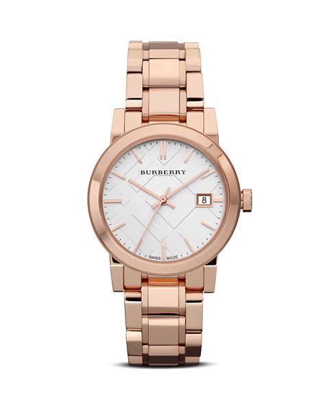 Burberry Rosegold Check Bracelet Watch, 38mm In Rose Gold